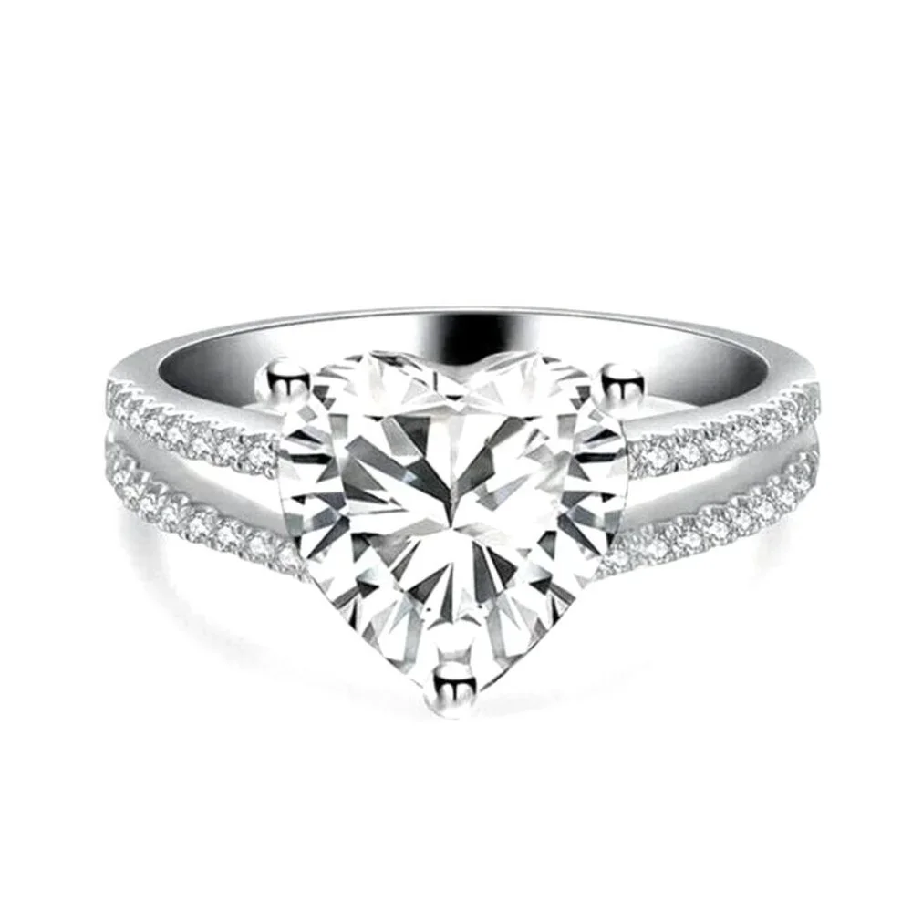 New Eternity 925 Silver Princess Cut Diamond Heart Ring - Picture 3 of 4